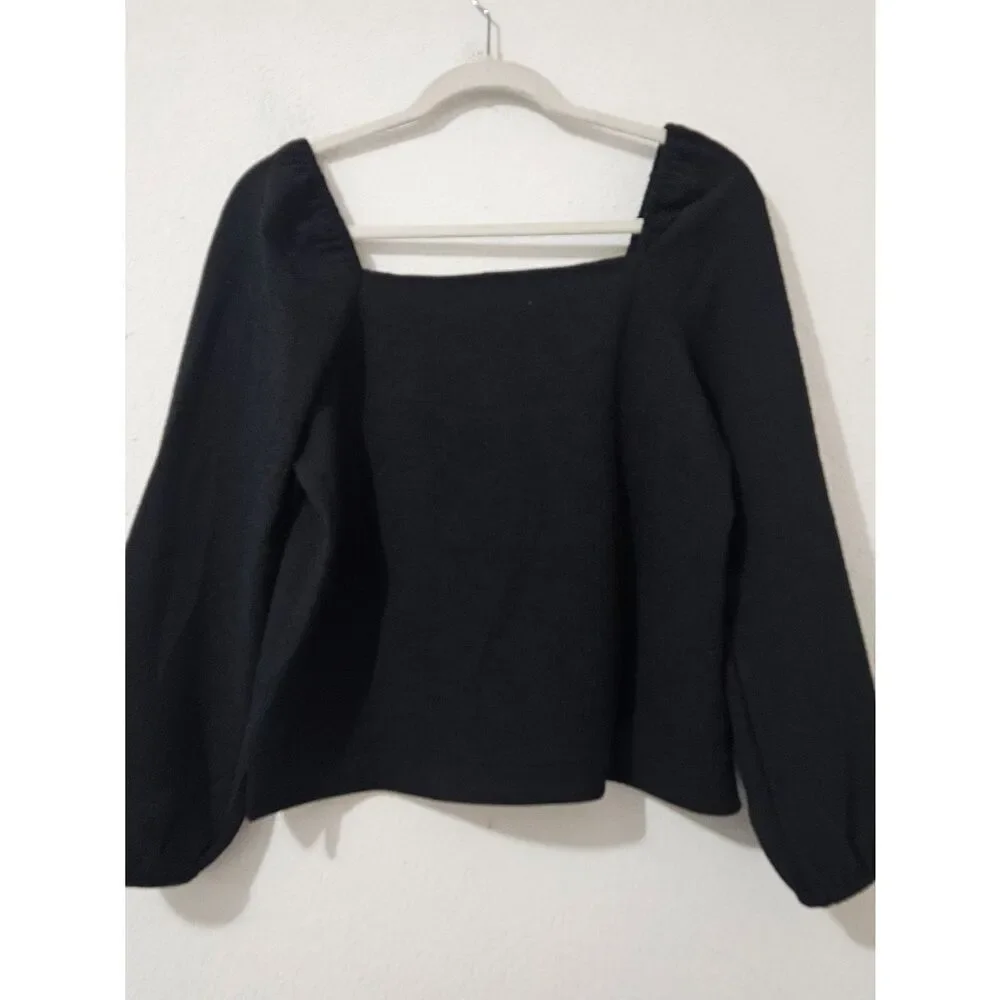 Madewell Black Square-Neck Puff Sleeve Top Size Small